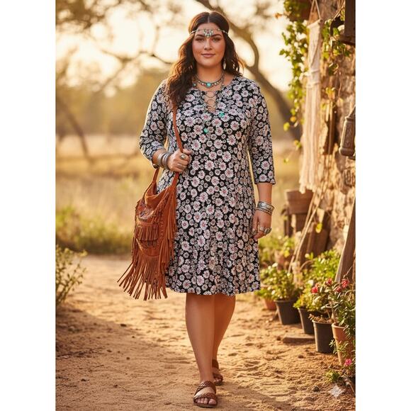 MSK Dresses & Skirts - MSK Petite Navy Blue Stretch Boho Floral Dress With Lining SZ PL